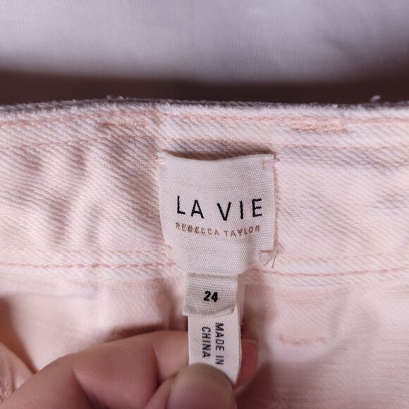 Rebecca Taylor Cropped Jeans 24 Pink High Rise Wide Leg - Picture 6 of 13